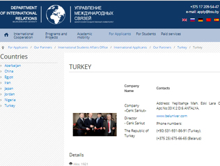 belarus devlet üniversitesi resmi temsilciliği